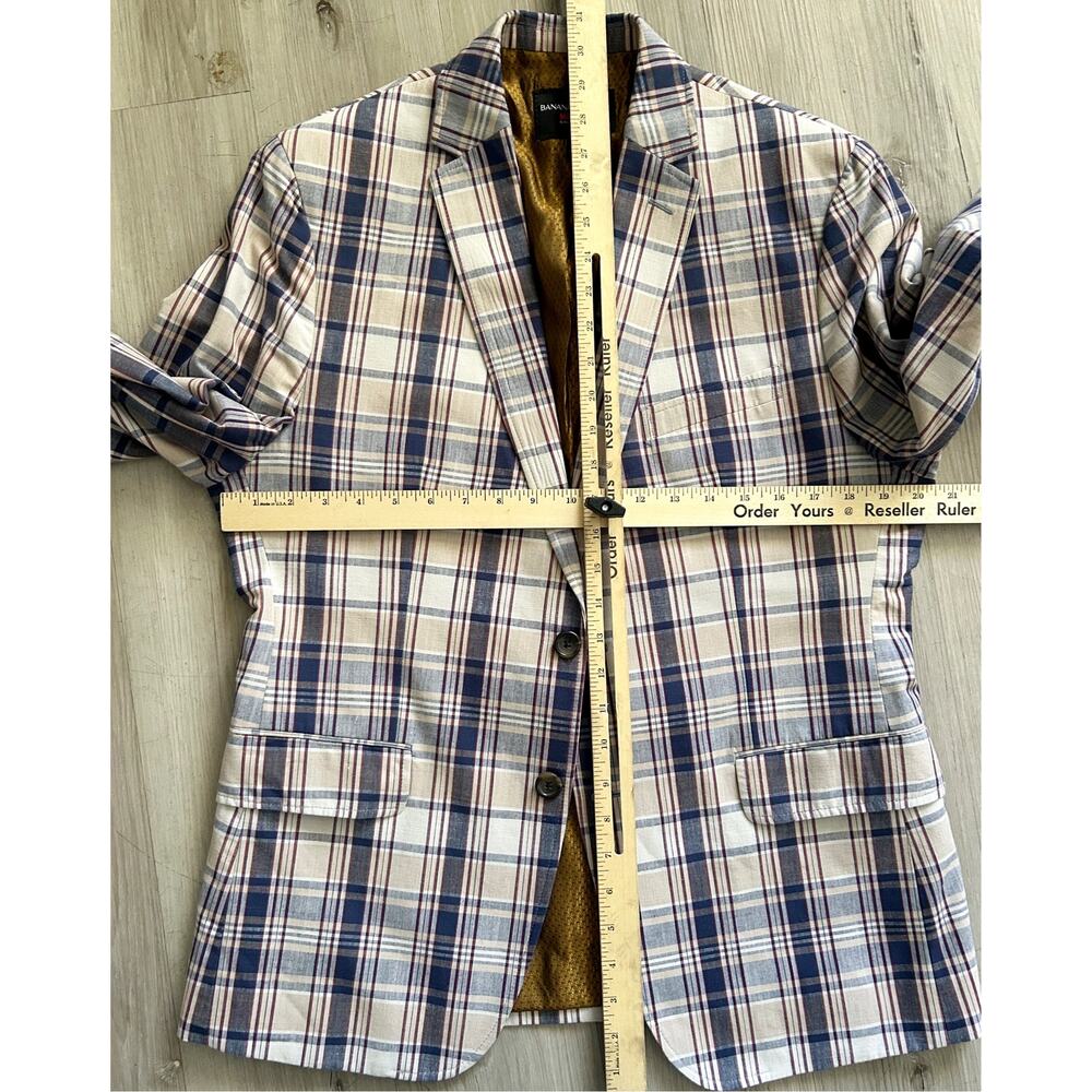 Banana Republic Mad Men Collection Suit Coat/Jacket Blues/Beige Multi Plaid 40S - Picture 6 of 9